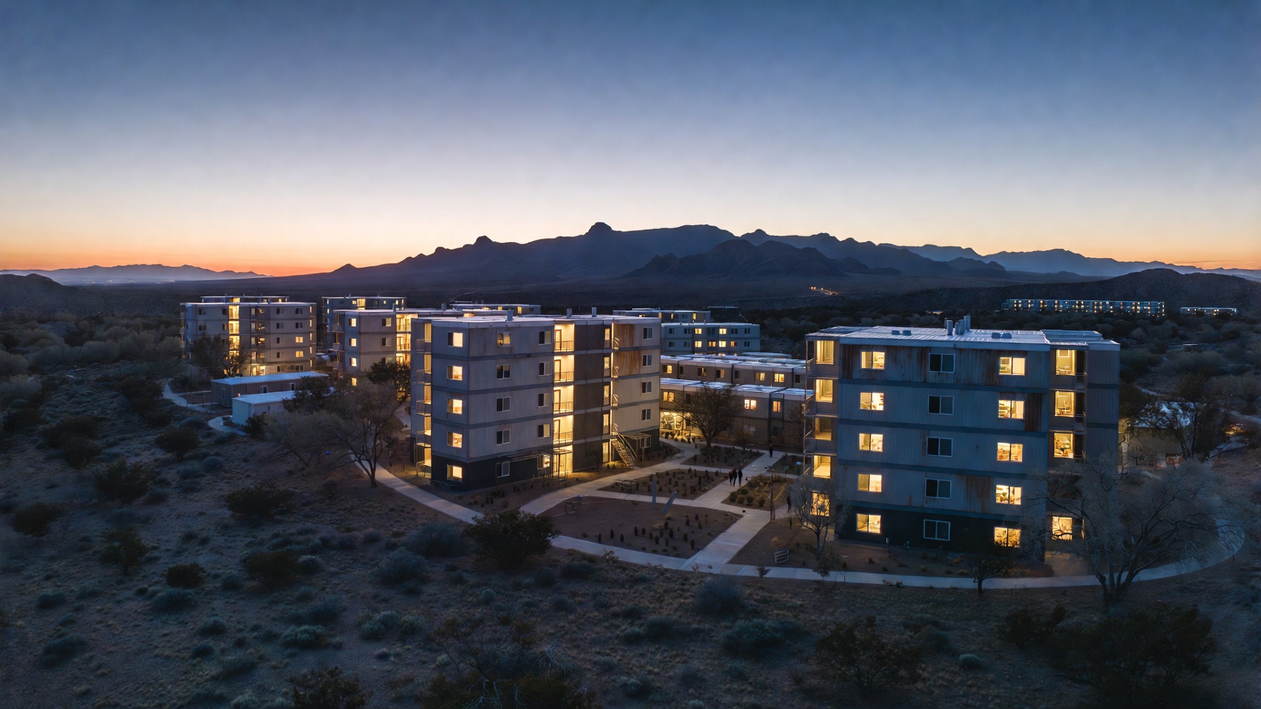 Stacked StackHaven community at dusk